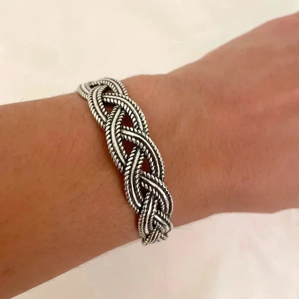 925 Sterling Silver Mens Bangle Bracelet Vintage Cuff Bracelet Twist Bracelet